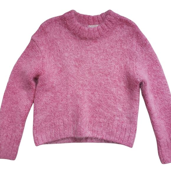 H&M Oversized Knit Sweater Womens Small Pink Mohair Wool Chunky Fuzzy Jumper - Picture 2 of 11